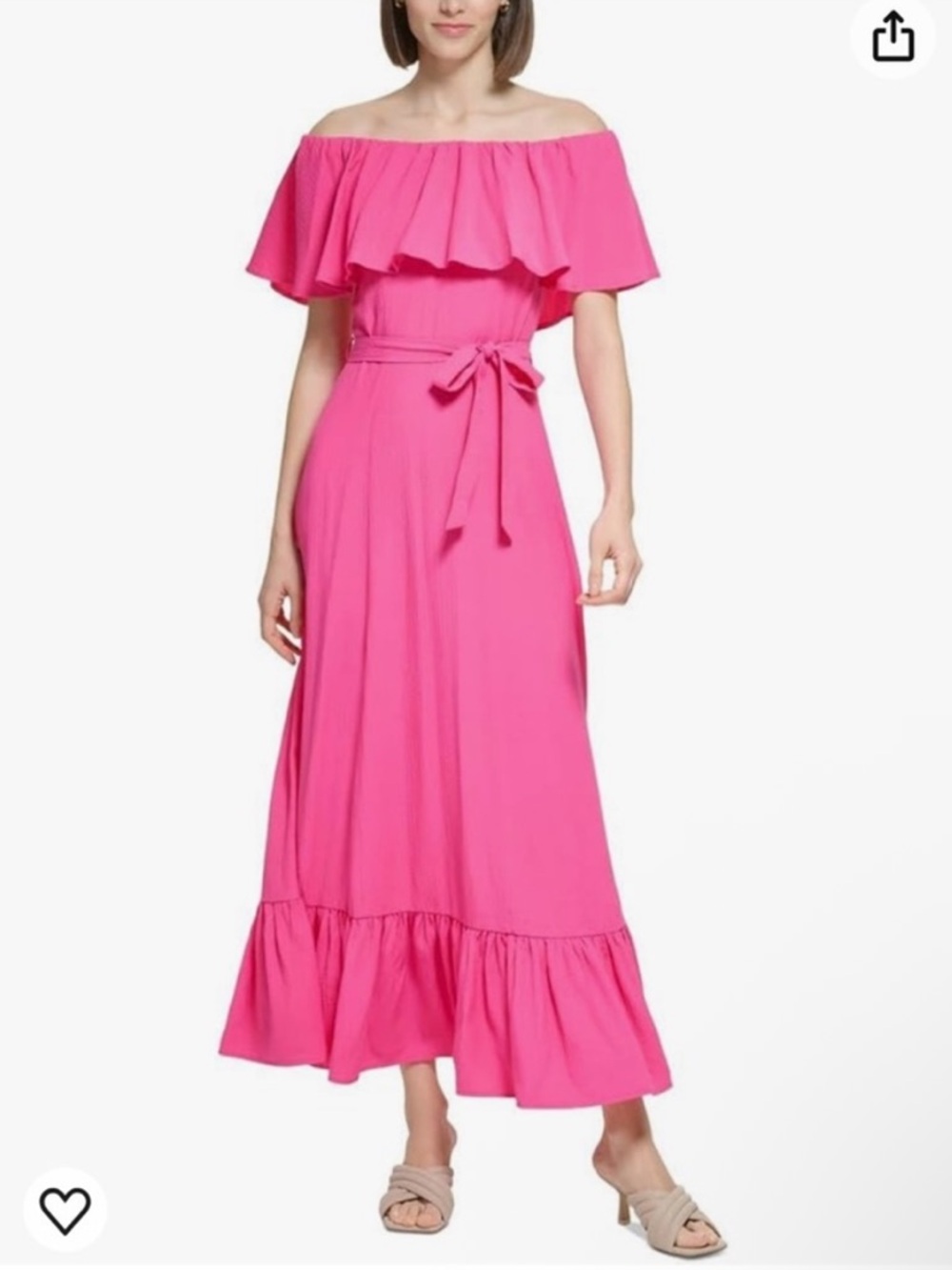 Calvin Klein Hot Pink Off-Shoulder Flounce Maxi Dress